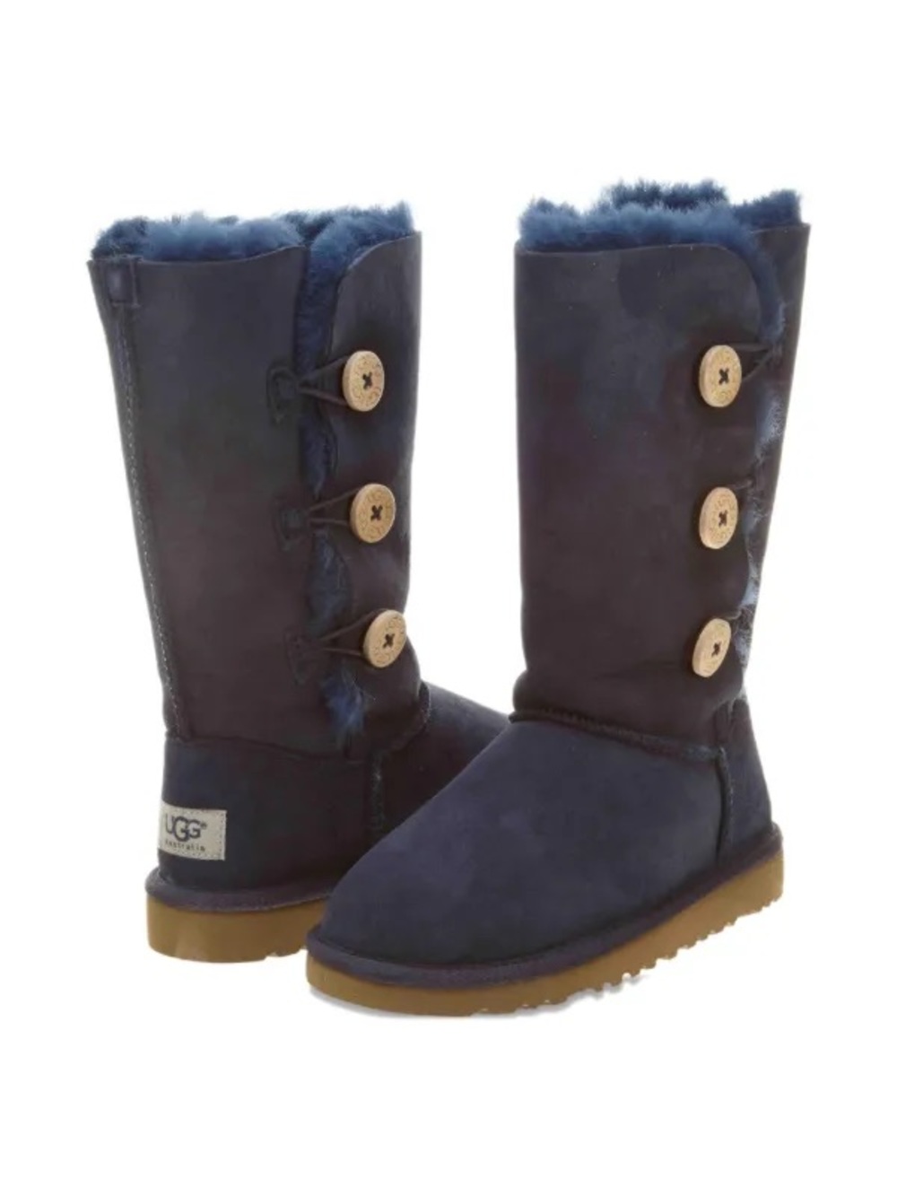 UGG Kids Bailey Button Triplet Tall Boots Navy Blue Size 2